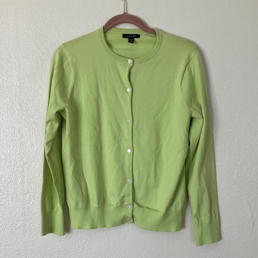 Lands' End Light Green Crewneck Button Cardigan